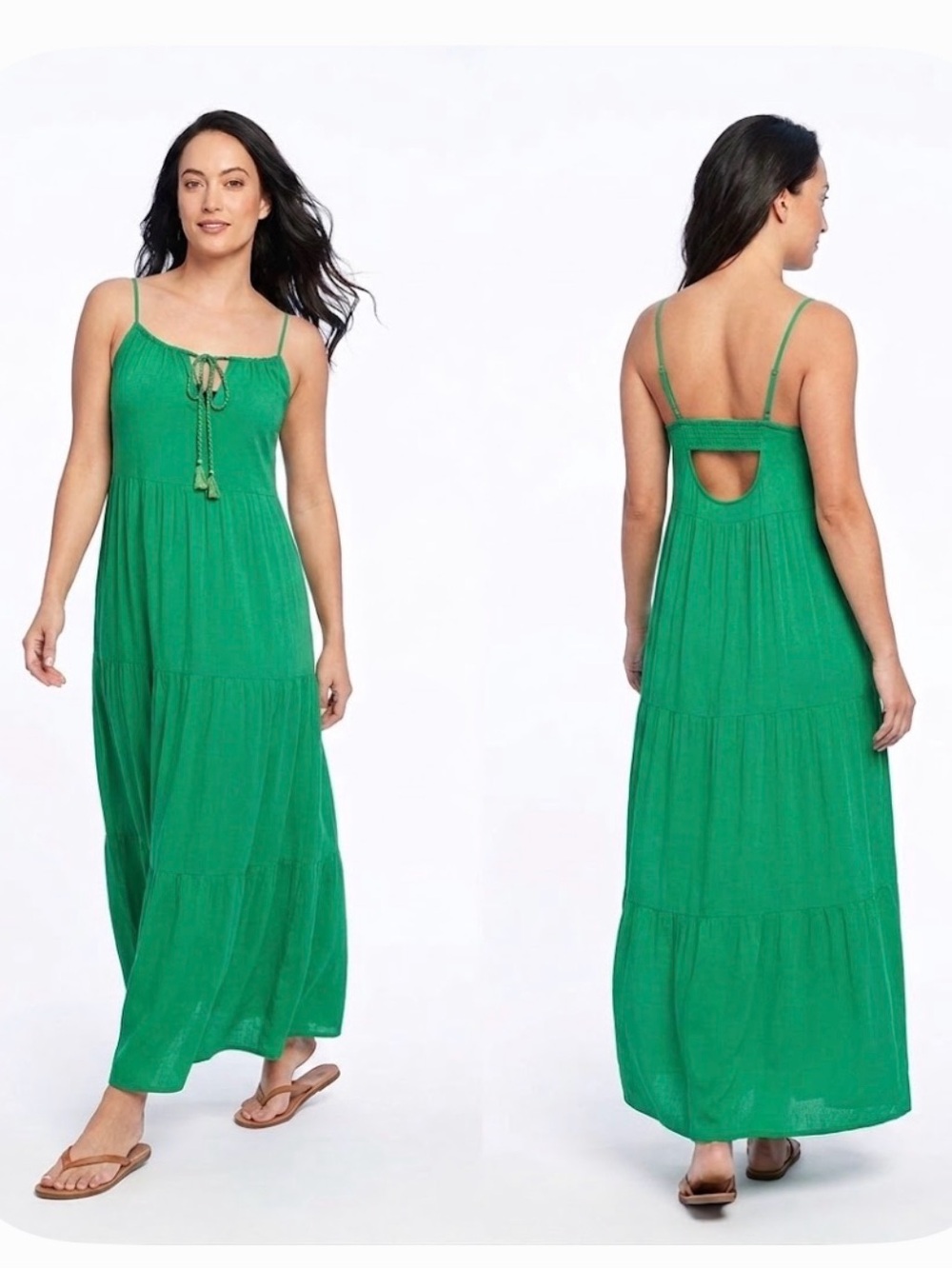 Green Maxi Spaghetti Strap Dress Boho Swim Summer Beach Size Large
